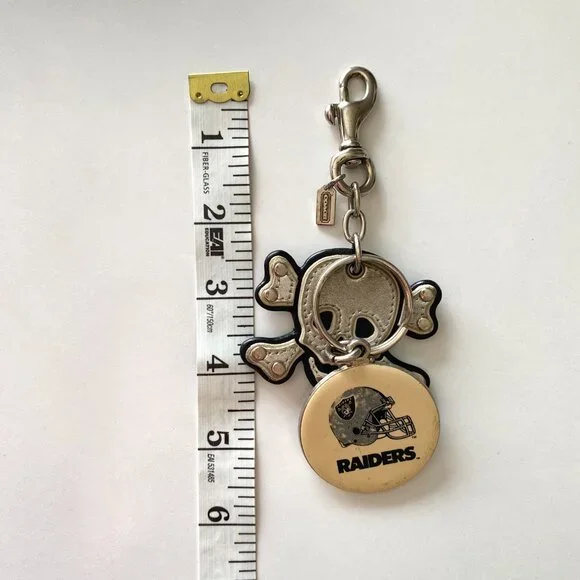 Coach Leather Skull & Crossbones Keyfob Bag Charm & Las Vegas Raiders Crownmark - Picture 5 of 7